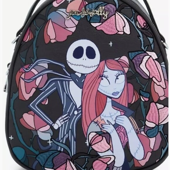 Nightmare Before Christmas Jack Skellington & Sally Floral Mini Backpack - Picture 1 of 4